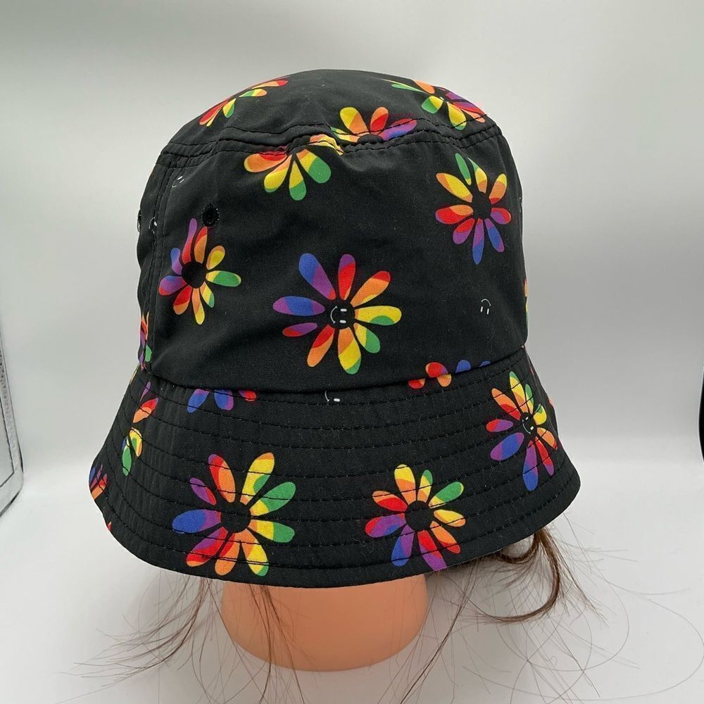Claire’s Colorful Floral Black Bucket Hat NWT